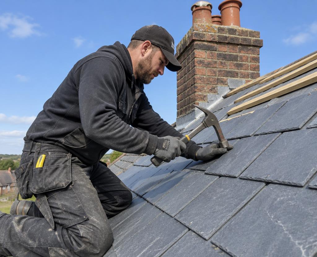 Valley Roofing roofer fixing slate tiles